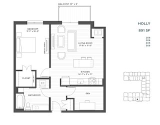 1 bedroom plus den floor plan at The Hill Apartments in st paul mn
