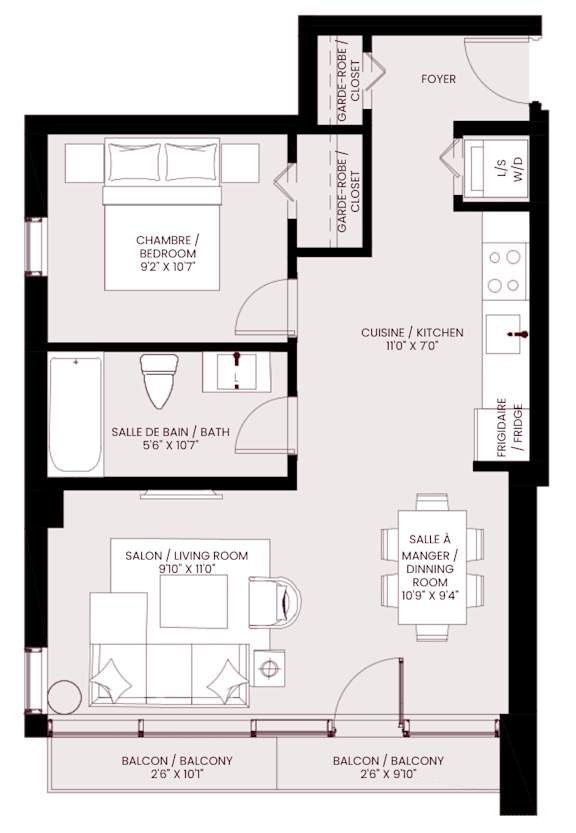 bedroom floor plan of the residence 1125 sq ft