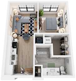 1 Bed 1 Bath Floor Plan | 601 Sq. Ft. at Tapestry West, Richmond, Virginia