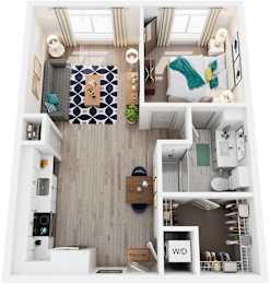 1 Bed 1 Bath Floor Plan | 750 Sq. Ft.