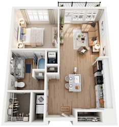 1 Bed 1 Bath Floor Plan | 807 Sq. Ft. at The Flats at Southlawn Apartments, Lawrenceville, Georgia