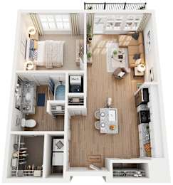 1 Bed 1 Bath Floor Plan | 807 Sq. Ft. at The Flats at Southlawn Apartments, Lawrenceville, Georgia