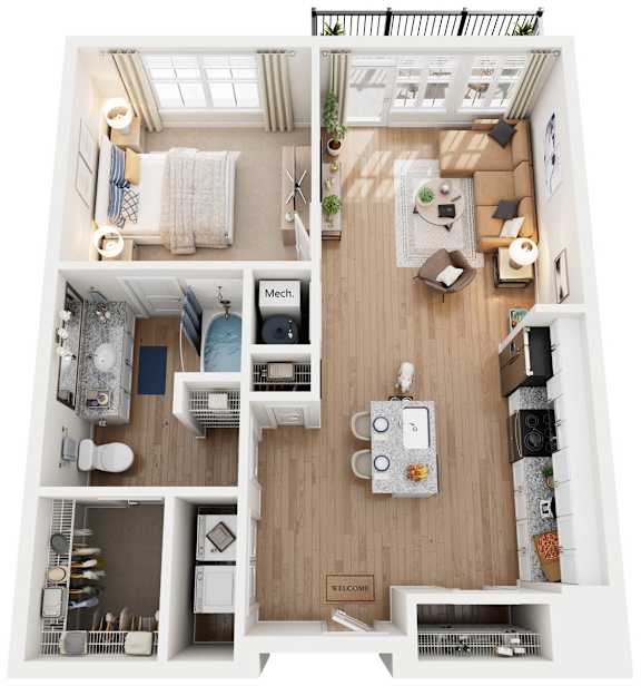 1 Bed 1 Bath Floor Plan | 807 Sq. Ft. at The Flats at Southlawn Apartments, Lawrenceville, Georgia