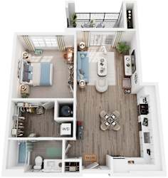 1 Bed 1 Bath Floor Plan | 750 Sq. Ft. at Canopy at Ginter Park Apartments in Richmond, VA 23227