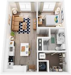 1 Bed 1 Bath Floor Plan | 931 Sq. Ft. at Vista Brooklynn Apartments, in Jacksonville, Florida, 32202