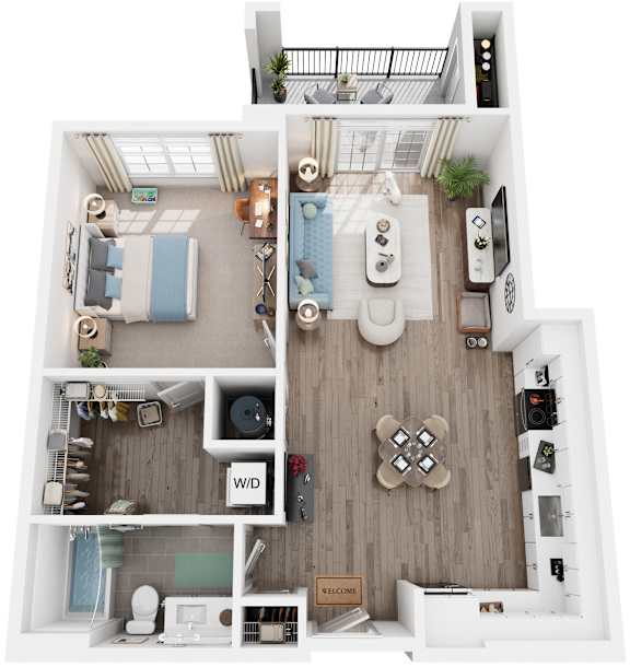 1 Bed 1 Bath Floor Plan | 750 Sq. Ft. at Canopy at Ginter Park Apartments in Richmond, VA 23227