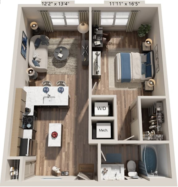 1 Bedroom 1 Bathroom floorplan at The River, Chester