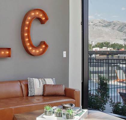 Recreation room with lounge seating areas