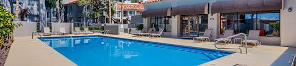 the swimming pool at our apartments in palm springs
