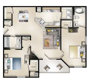 Kingsbury I (2 Bed / 2 Bath / Balcony or Patio) Floor Plan at Brittany Commons Apartments, Virginia