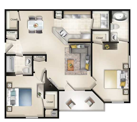 Kingsbury I (2 Bed / 2 Bath / Balcony or Patio) Floor Plan at Brittany Commons Apartments, Virginia