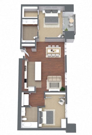 2 bed 2 bathroom 2C Floor Plan at Nineteen800, Cupertino, California