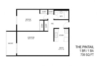 1 Bed 1 Bath The Pintail Floor Plan at Eagan Place, Eagan, Minnesota