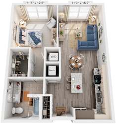 1 Bed 1 Bath Floor Plan | 760 Sq. Ft. at Rivergate in Virginia, 22191