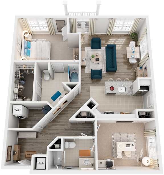 2 Bed 2 Bath Floor Plan | 1,264 Sq. Ft. at Sterling Manor in Williamsburg, Virginia