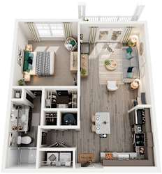 1 Bed 1 Bath Floor Plan | 724-793 Sq. Ft. at Retreat at Arden Farms in Arden, North Carolina, 28704