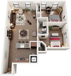 2 Bed 1 Bath Floor Plan | 945 Sq. Ft. at Mayton Transfer Lofts in Petersburg, VA