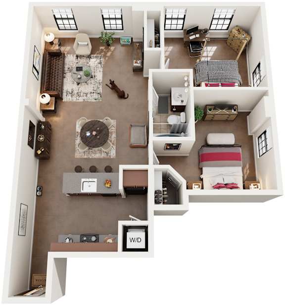 2 Bed 1 Bath Floor Plan | 945 Sq. Ft. at Mayton Transfer Lofts in Petersburg, VA