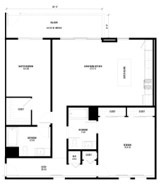 2B3 – 2 Bedroom 2 Bath Floor Plan Layout – 1330 Square Feet at Main+Nine, Riverside, CA