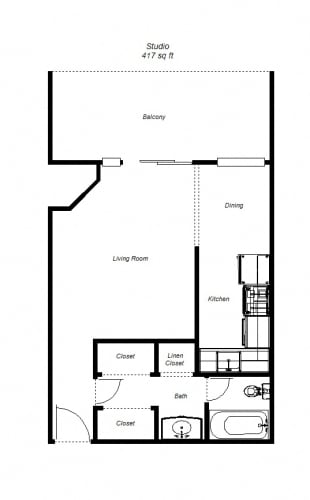 Floor Plan  Studio floor plan for Mark II Apartments