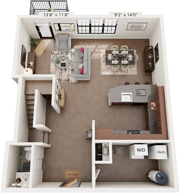 2 Bed 2.5 Bath Floor Plan | 1,505 Sq. Ft. at Mayton Transfer Lofts in Petersburg, Virginia