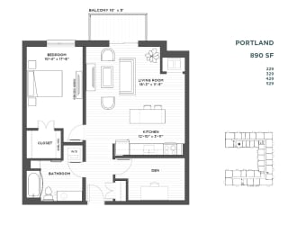 1 bedroom plus den floor plan at The Hill Apartments in st paul mn