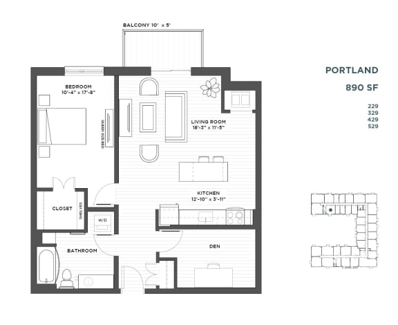 1 bedroom plus den floor plan at The Hill Apartments in st paul mn
