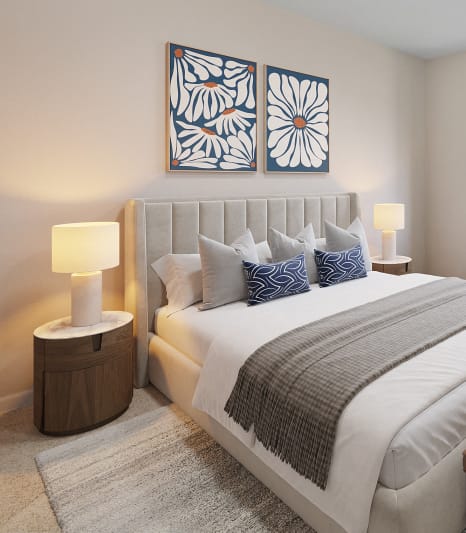 Living Room with Window,  Hardwood Inspired Floors, White Carpet, Blue Suede Chair, White Sofa, Lamps at Cobblestone Creek Apartments, Roseville, CA