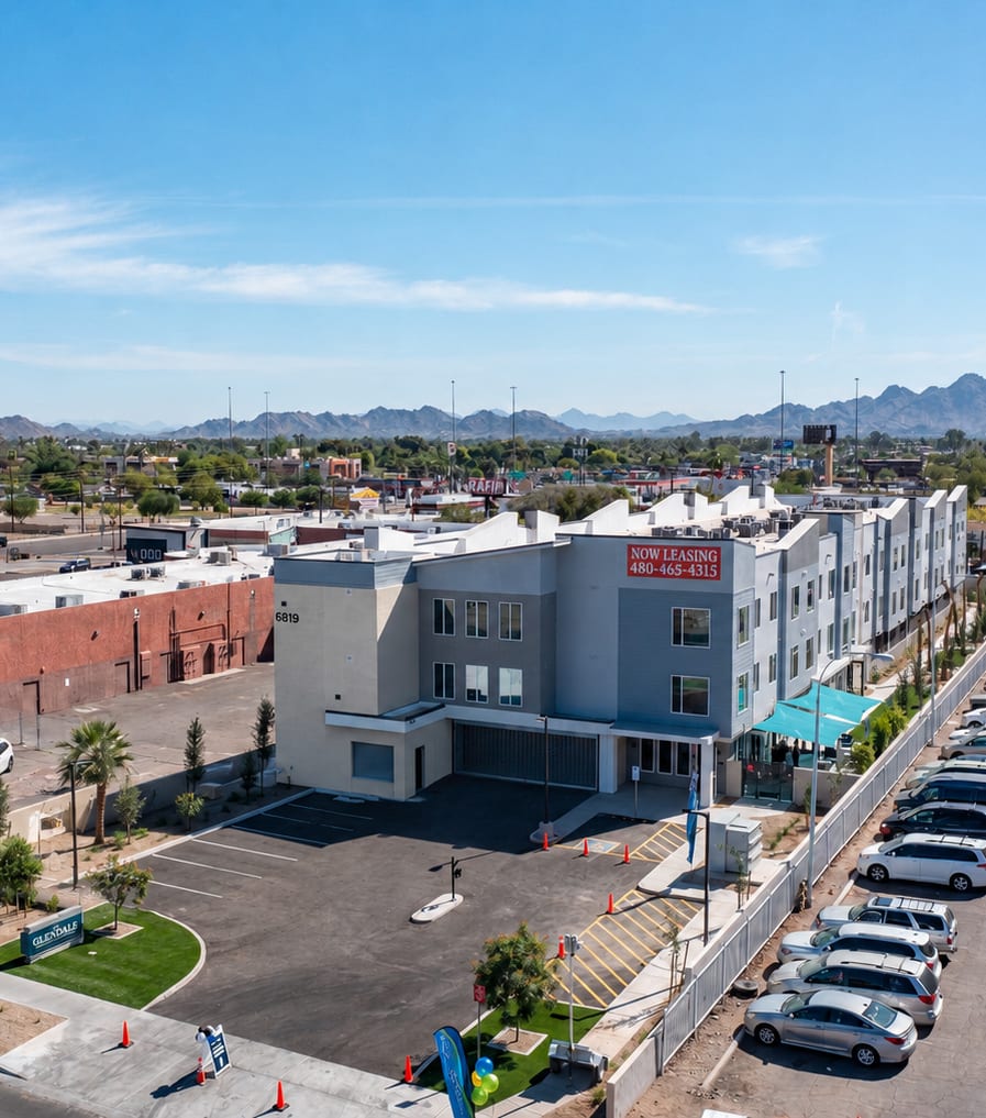 Aerial community view at The Glendale Senior Apartments.