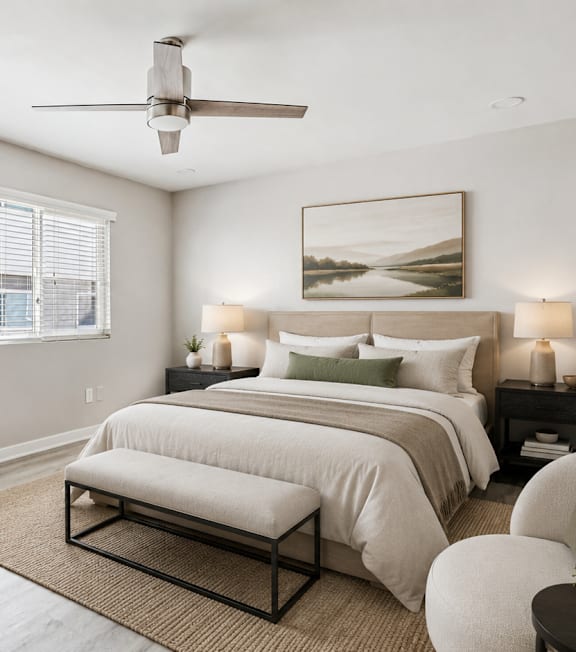 A kitchen with a white door and a logo that says Beach Front Property Management.