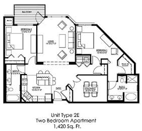 2 Bedroom Floor Plan at The Landings at Silver Lake Village, Minnesota