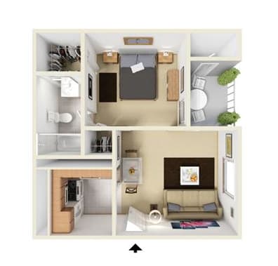 E1 - Studio bedroom 1 bath Floor Plan at Park at Caldera, Midland, TX, 79705