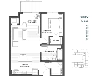 1 bedroom floor plan at The Hill Apartments in st paul mn