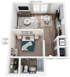 Studio 1 Bath Floor Plan | 587 Sq. Ft. at Livingston Flats Apartments, Chesterfield, VA, 23832