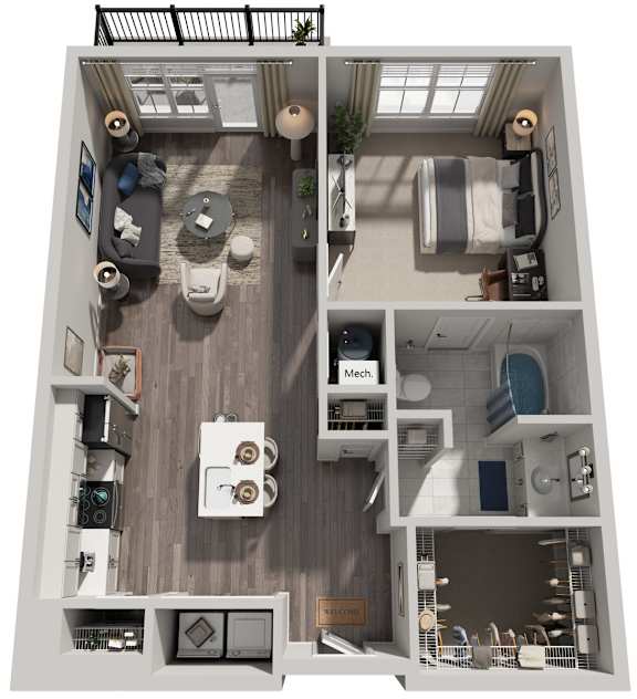 1 Bed 1 Bath Floor Plan | 828 Sq. Ft. at The Flats at Southlawn Apartments, GA 30046