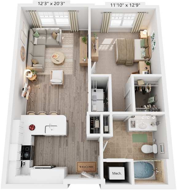 Harvest Floorplan | 776 Sq. Ft. at Flats at West Broad Village, Glen Allen, 23060