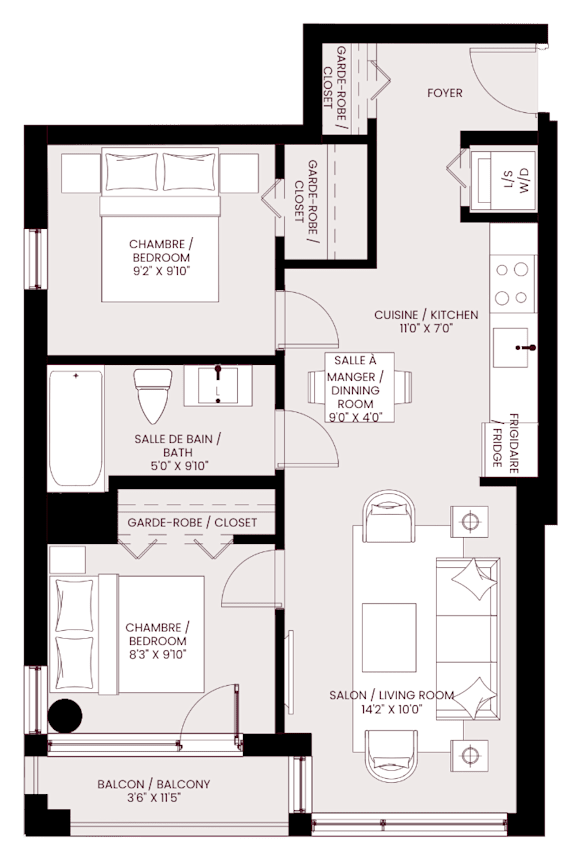 bedroom floor plan of the residence 1125 sq ft