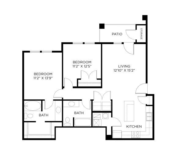 a floor plan of a home with two bedrooms and two baths
