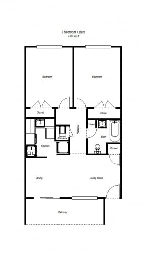 Floor Plan  2 Bedroom floor plan for Midtown Apartments