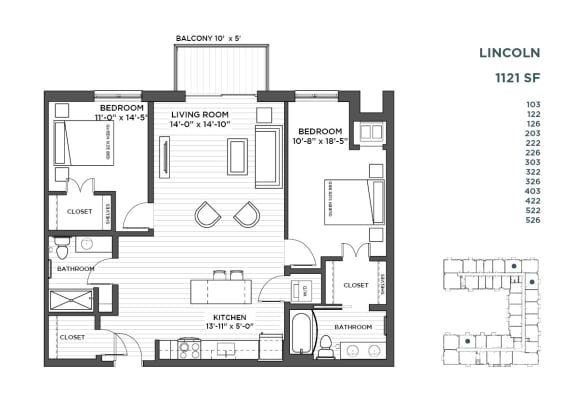 2 bedroom floor plan at The Hill Apartments in st paul mn