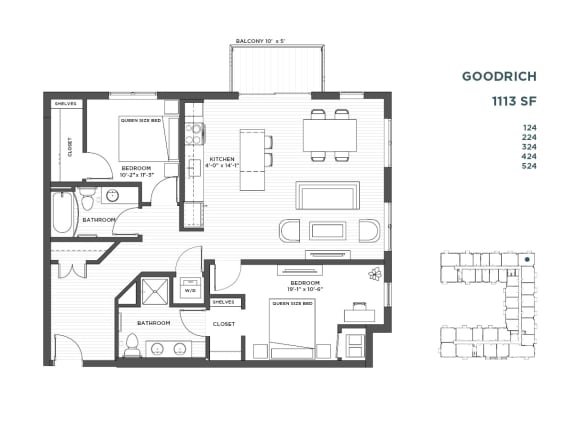 2 bedroom floor plan at The Hill Apartments in st paul mn