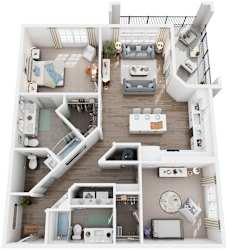 2 Bed 2 Bath Floor Plan | 1,237 Sq. Ft. at Canopy at Ginter Park Apartments in Richmond, VA