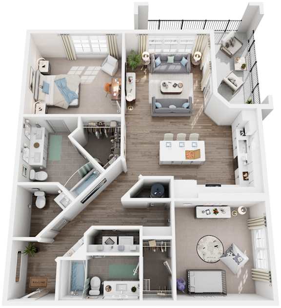 2 Bed 2 Bath Floor Plan | 1,237 Sq. Ft. at Canopy at Ginter Park Apartments in Richmond, VA