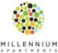 A logo for Millennium Apartments featuring a circle of colored dots.