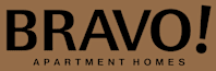 A brown background with the words "BRAVO! Apartment Homes" written in black.