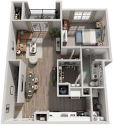 1 Bed 1 Bath Floor Plan | 848 Sq. Ft. at Canopy at Ginter Park Apartments in Richmond, Virginia 23227