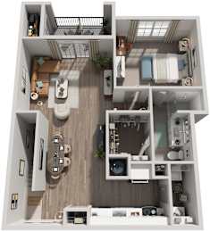 1 Bed 1 Bath Floor Plan | 848 Sq. Ft. at Canopy at Ginter Park Apartments in Richmond, Virginia 23227