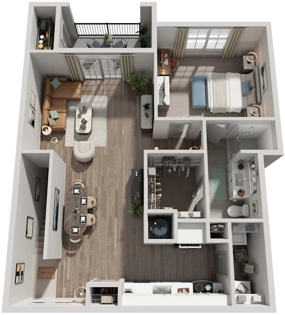 1 Bed 1 Bath Floor Plan | 848 Sq. Ft. at Canopy at Ginter Park Apartments in Richmond, Virginia 23227