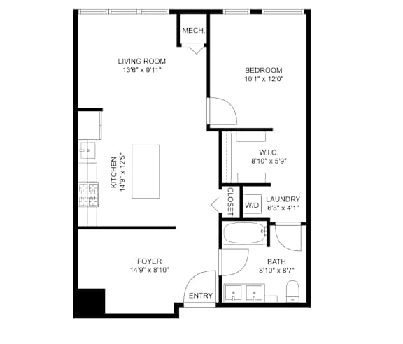 853 N Larrabee - 1 Bedroom plus Den Tier 12 floor plan