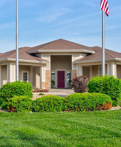 A building with a flag on top of it.